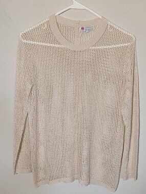 Peony Hand Crocheted 100% Silk Long Sleeve Crew Neck Mech Blouse Sz S Cream